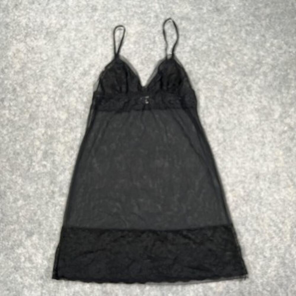 Victoria's Secret Nightgown Womens M Black Mesh Lace Chemise Sheer Sleepwear